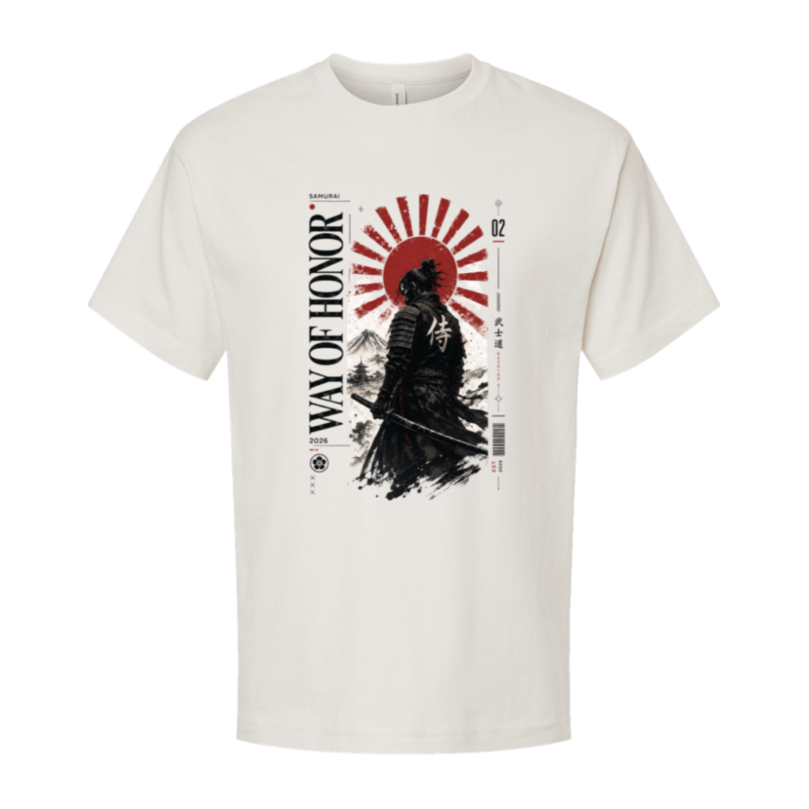 Way of Honor samurai oversized streetwear tee in vintage white, original Japanese-inspired graphic by TLAB