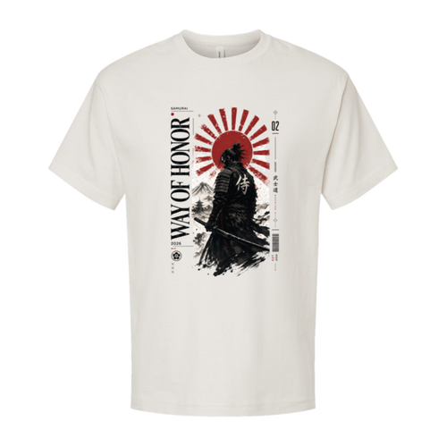 Way of Honor samurai oversized streetwear tee in vintage white, original Japanese-inspired graphic by TLAB