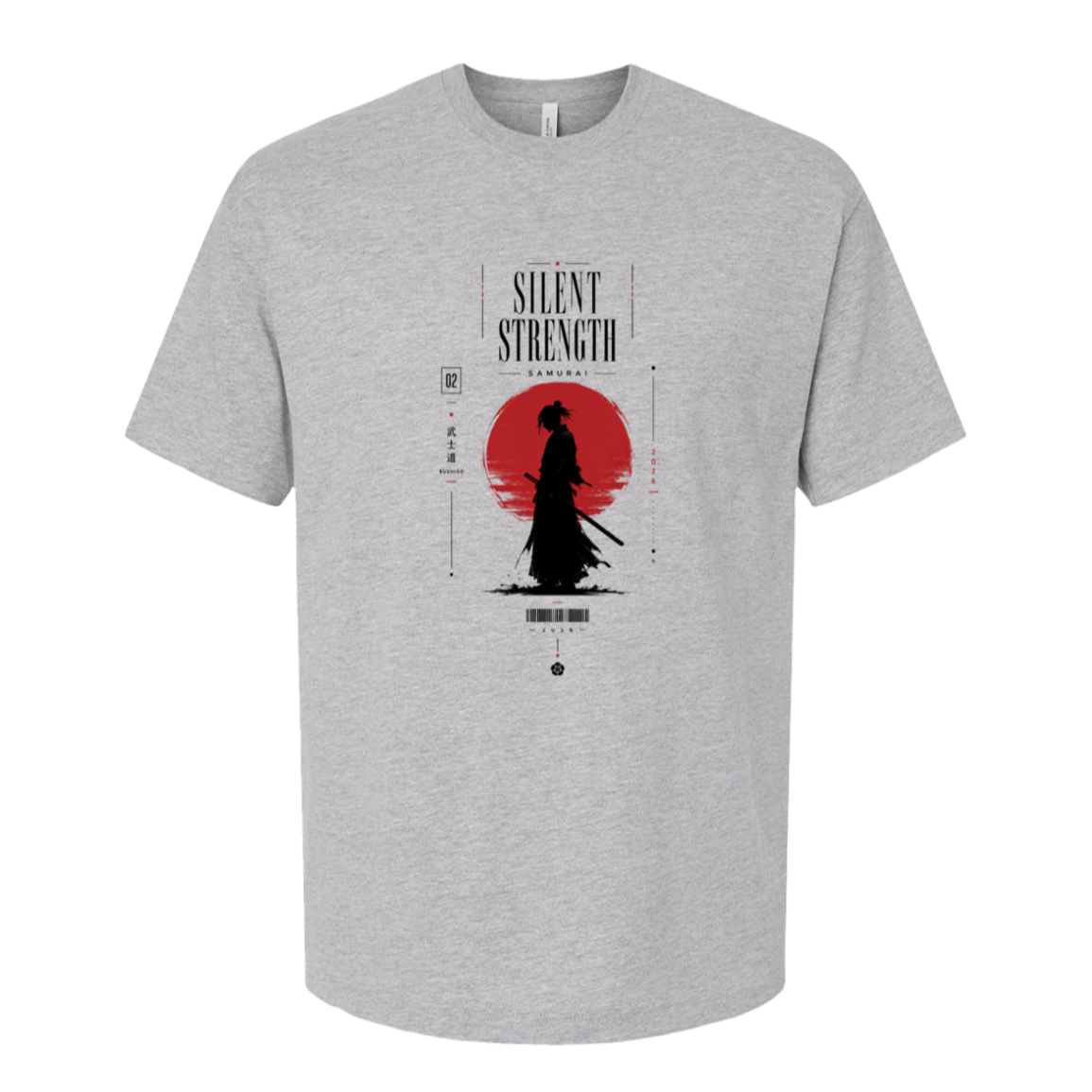 Silent Strength samurai oversized tee in athletic heather grey, bushido streetwear art by TLAB