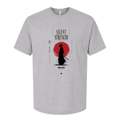 Silent Strength samurai oversized tee in athletic heather grey, bushido streetwear art by TLAB