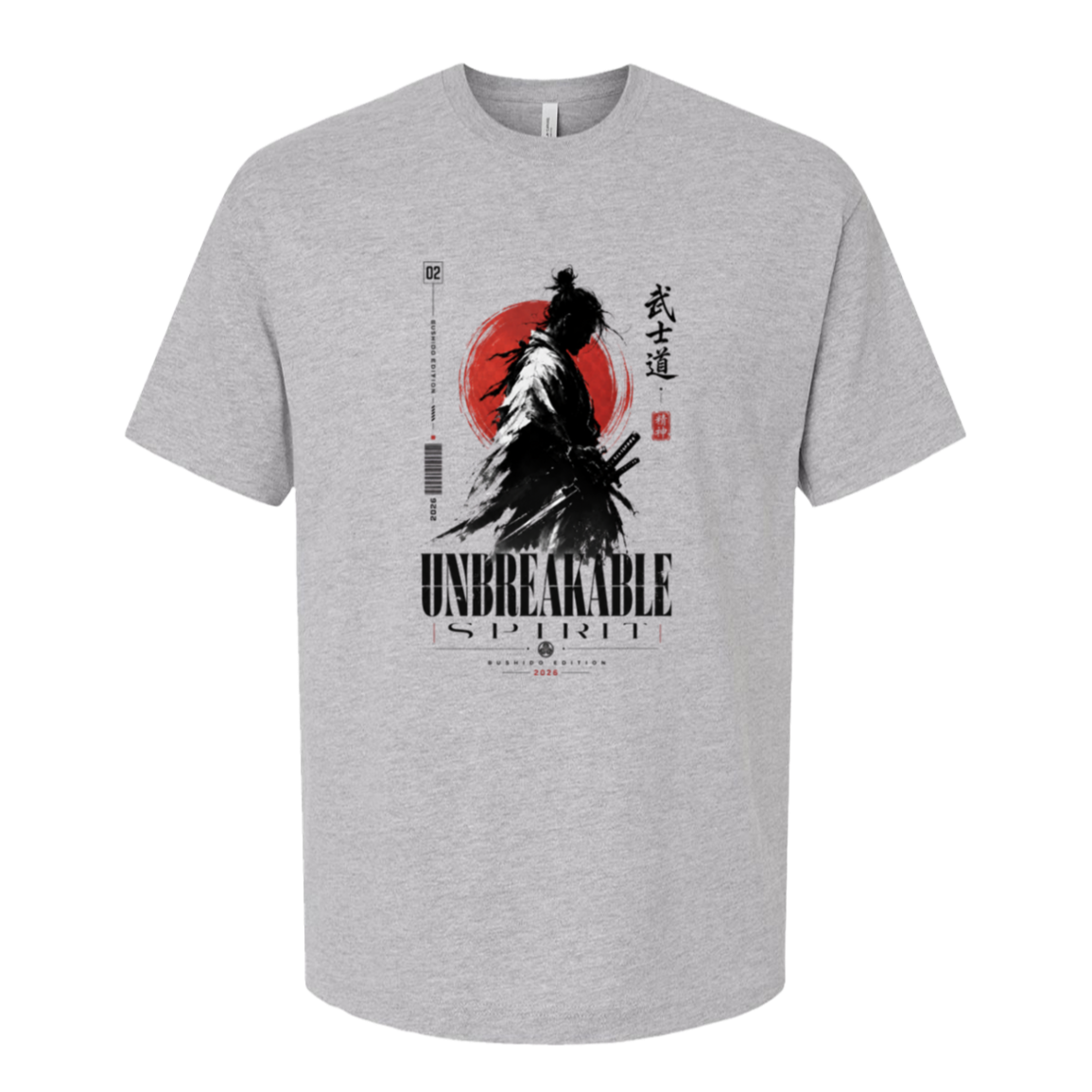 Unbreakable Spirit samurai oversized tee in athletic heather grey, bushido streetwear art by TLAB