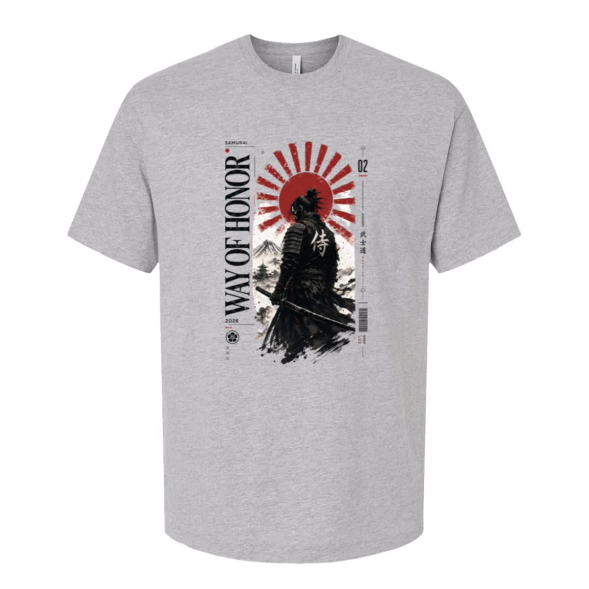 Way of Honor samurai oversized tee in athletic heather grey, bushido streetwear graphic by TLAB