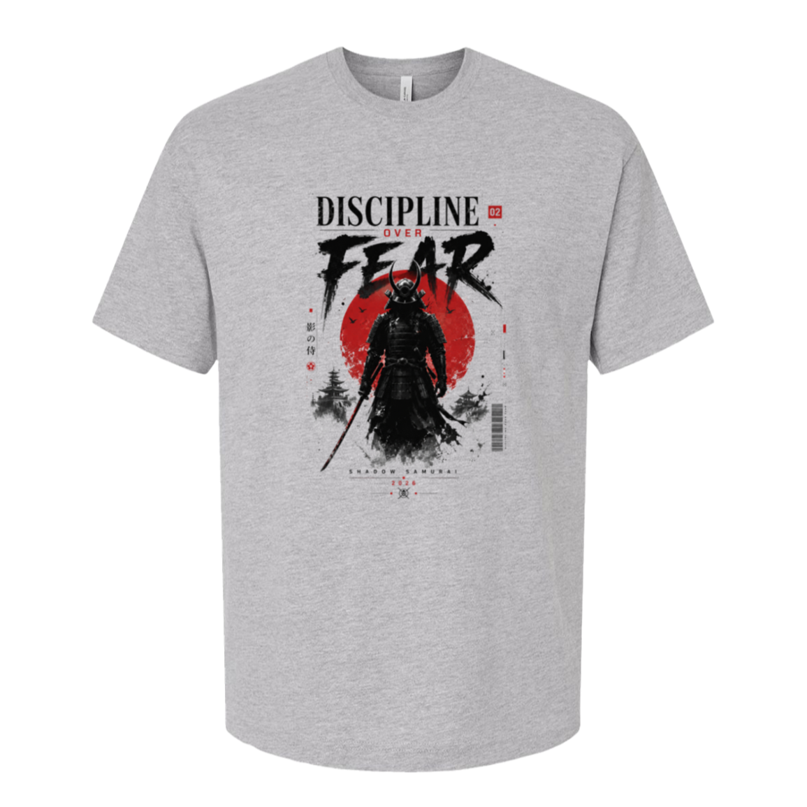 Discipline Over Fear samurai oversized tee in athletic heather grey, bushido streetwear art by TLAB