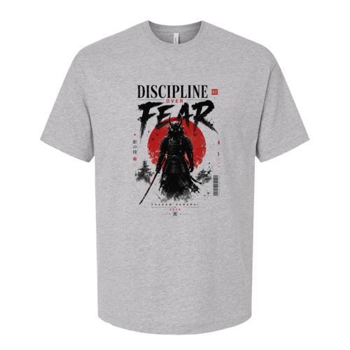 Discipline Over Fear samurai oversized tee in athletic heather grey, bushido streetwear art by TLAB